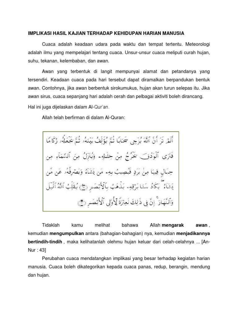 Implikasi Hasil Kajian Terhadap Kehidupan Harian Manusia