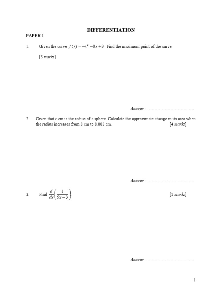 Differentiation Problems and Solutions | PDF