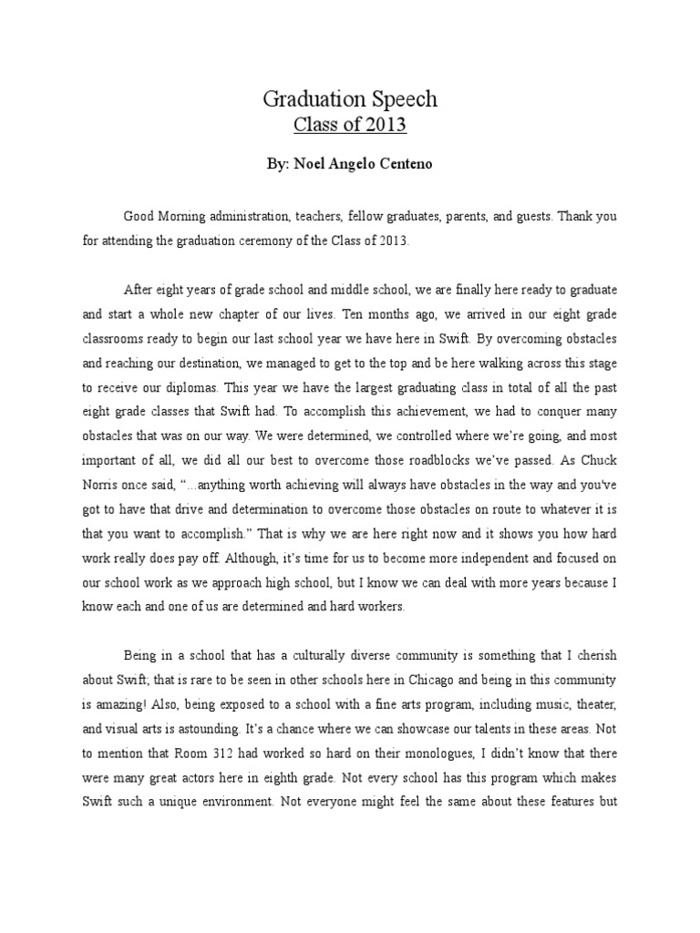 Graduation Speech Example  PDF  Educational Institutions