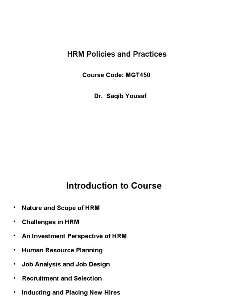 HRM Policies and Practices: Course Code: MGT450 | PDF | Human Resource ...