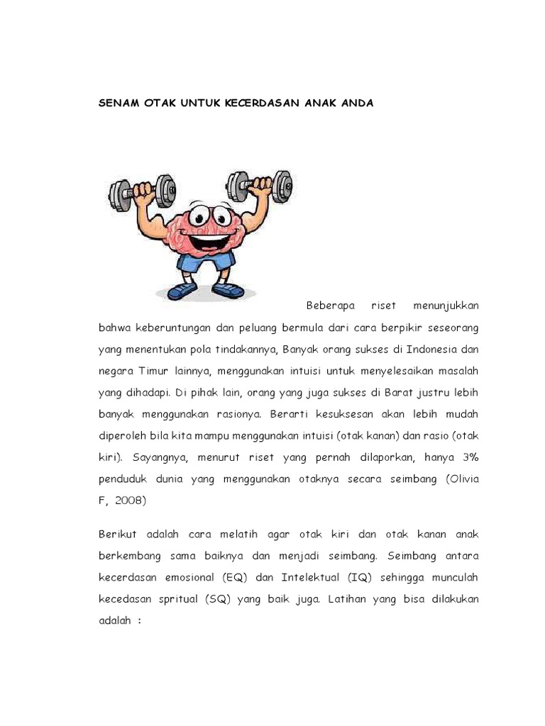 Senam Otak Untuk Kecerdasan Anak