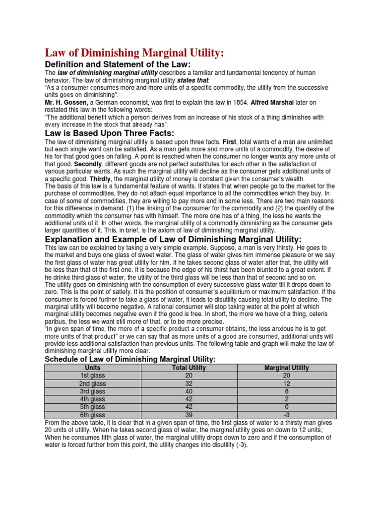 Law of Diminishing Marginal Utility | PDF | Utility | Marginal Utility