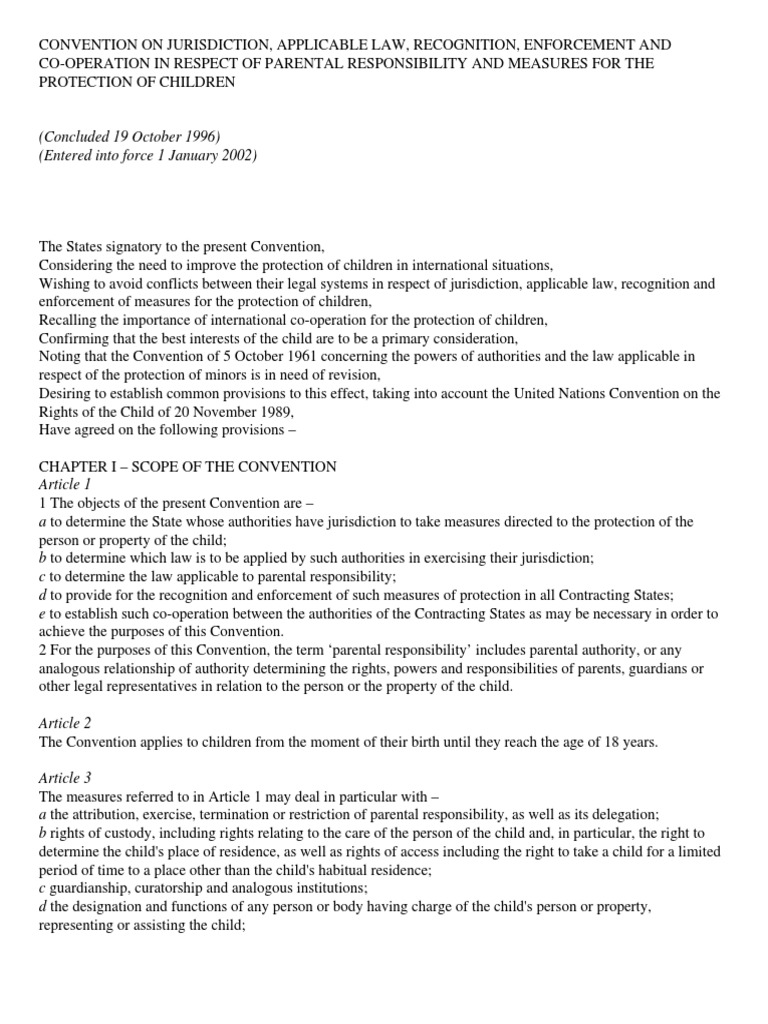 Hague Convention 1996 On International Protection of Children - Full ...