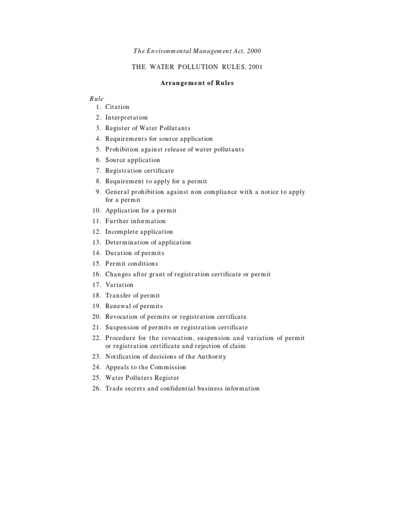 Water Pollution Rules Overview 2001 | PDF