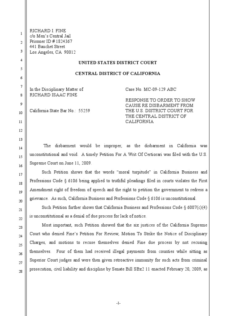 USDC Disbarment DKT 2 Response To Order To Show Cause Re Disbarment 