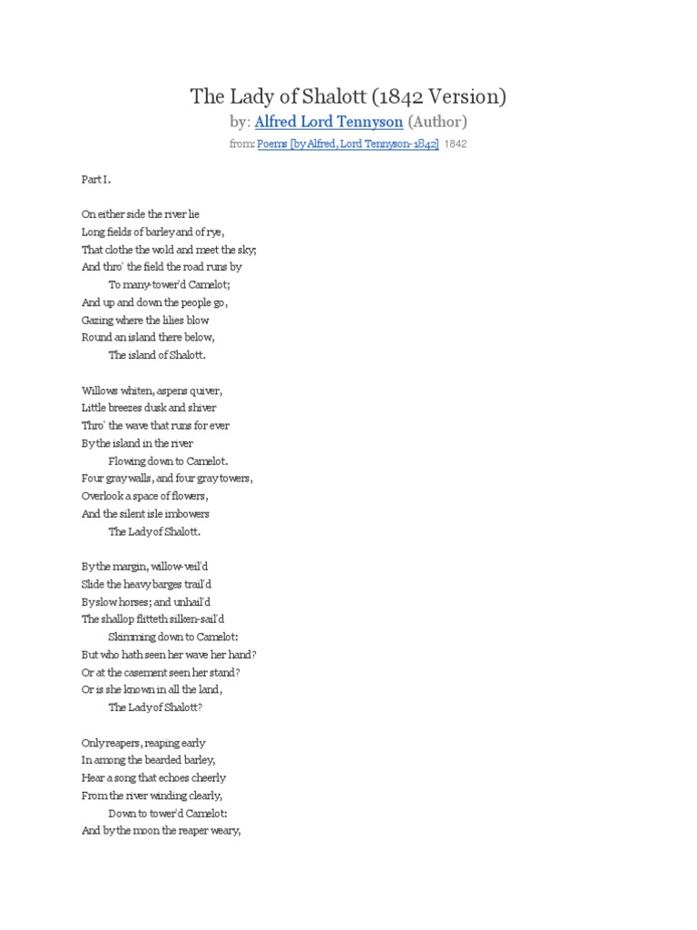2006 Tennyson Lady Shalott H Barbas PDF, PDF, English Poetry
