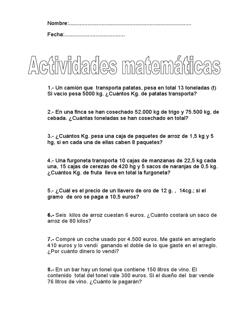 PROBLEMAS DE MATEMÁTICAS DE SEXTO GRADO.4 Naturaleza