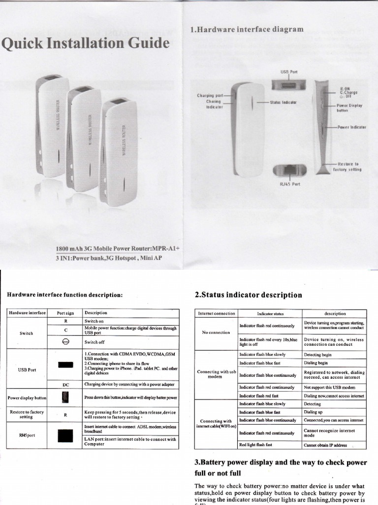 Quick Guide: MPR-A1+ Router Setup | PDF | Wi Fi | Ip Address