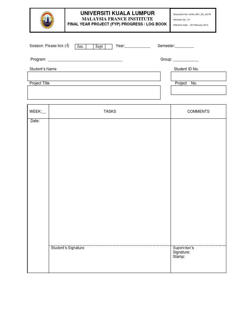 UniKL MFI Final Year Project Log Book | PDF | Career & Growth | Art