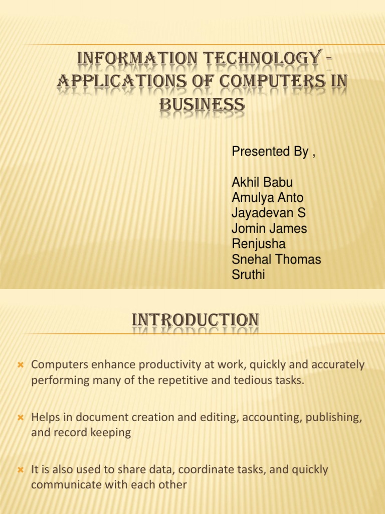 Information Technology Applications Of Computers In Business