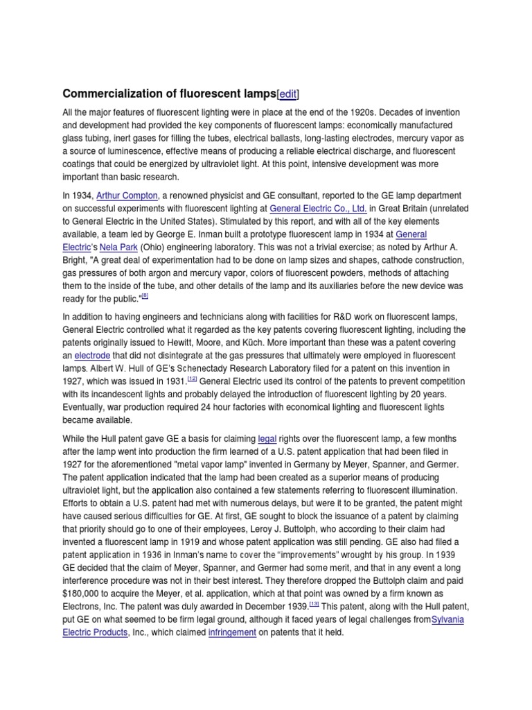 Commercialization of Fluorescent Lamps Arthur Compton General Electric