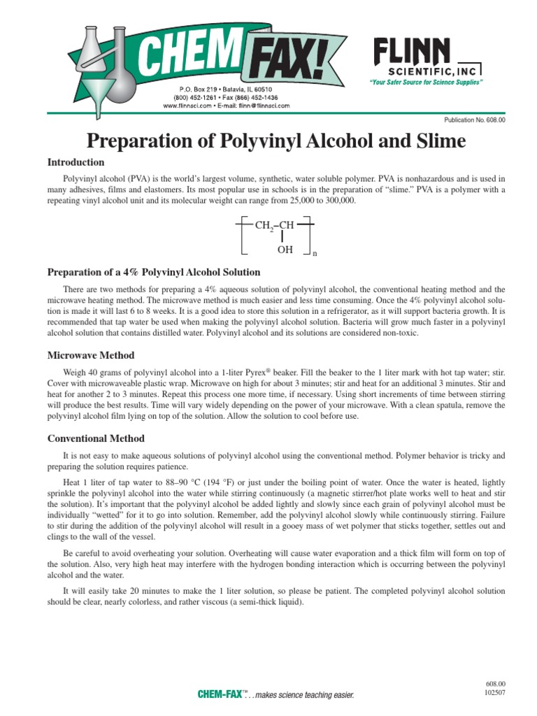 Preparation of Polyvinyl Alcohol and Slime CH OH PDF