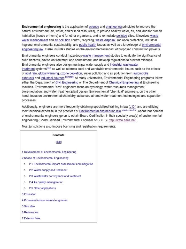 Overview of Environmental Engineering | PDF | Environmental Engineering ...