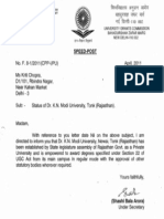 Ugc Acknowledgement Letter to Award Degrees