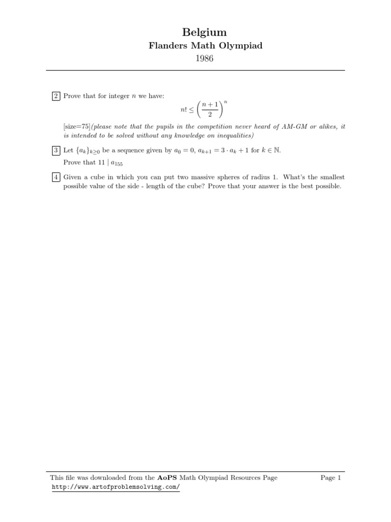 Belgium Flanders Math Olympiad Problems | PDF
