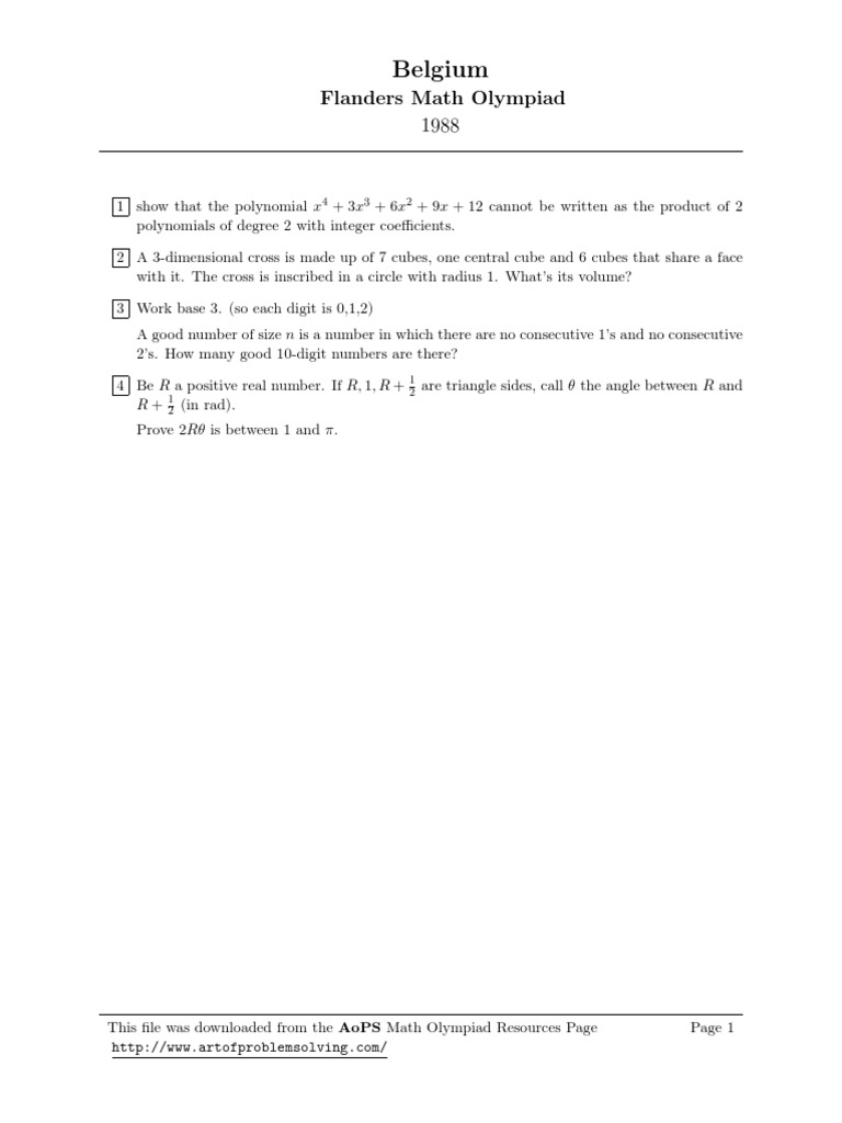 Belgium Flanders Math Olympiad 1988 | PDF | Art | Science & Mathematics