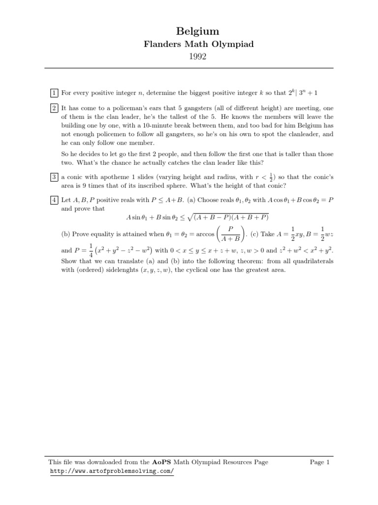 Belgium Flanders Math Olympiad 1992 | PDF | Teaching Methods ...