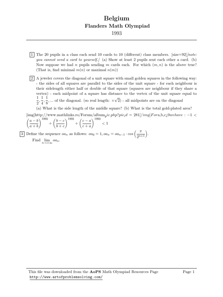 Belgium Flanders Math Olympiad Problems | PDF