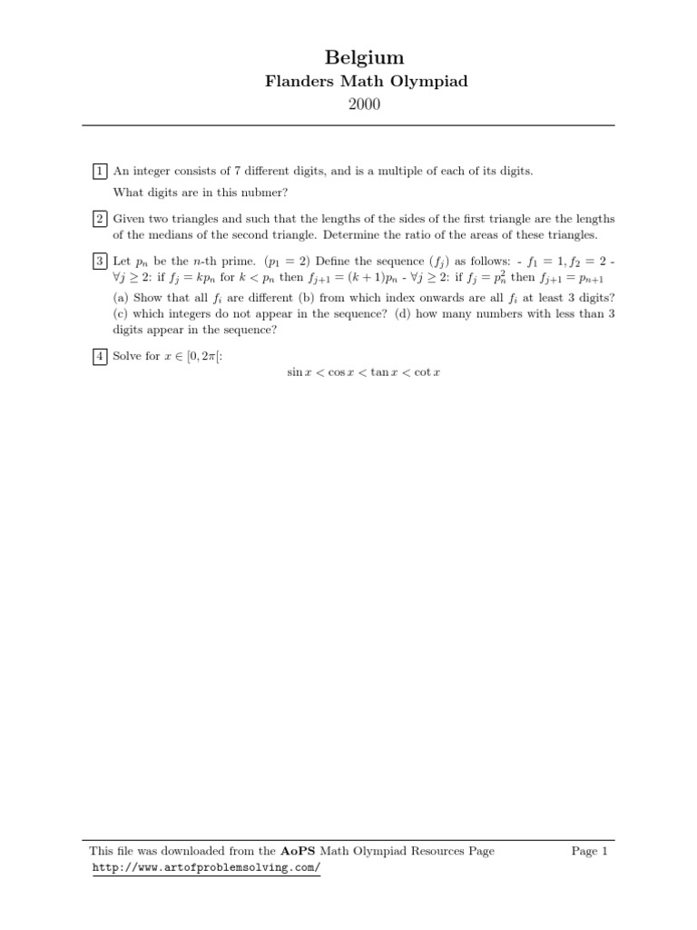Belgium Math Olympiad Problems 2000 | PDF