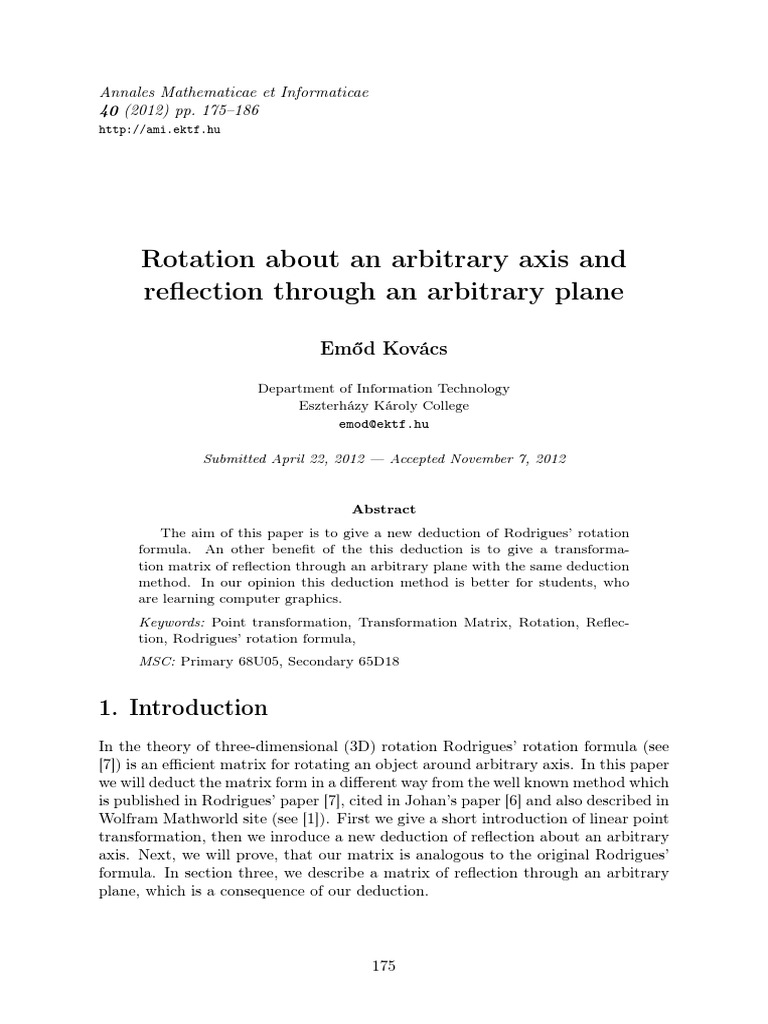 Reflection Matrix for Arbitrary Plane | PDF | Matrix (Mathematics ...