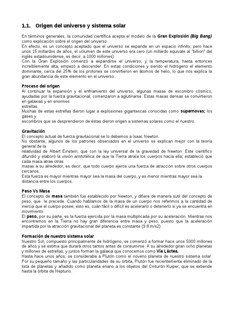 Origen del Universo y Sistema Solar | PDF | Big Bang | Universo