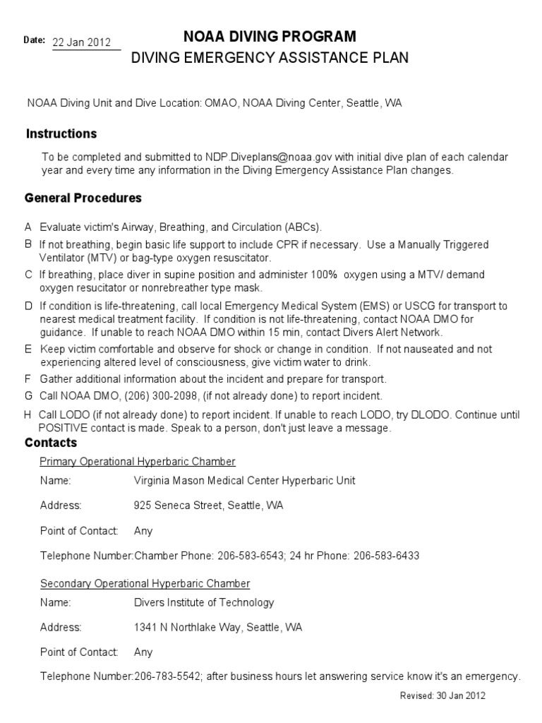 07 NDP Diving Emergency Assistance Plan Sample PDF Underwater