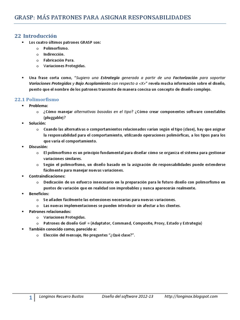 22 GRASP M S PATRONES PARA ASIGNAR RESPONSABILIDADES Ingenier a Inform tica Inform tica