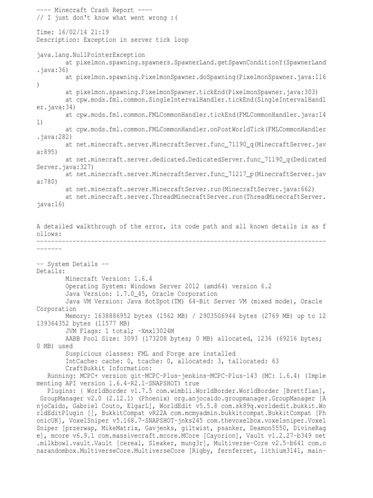 Crash 14 02 16 21 19 31 Server Java Programming Language Software Development