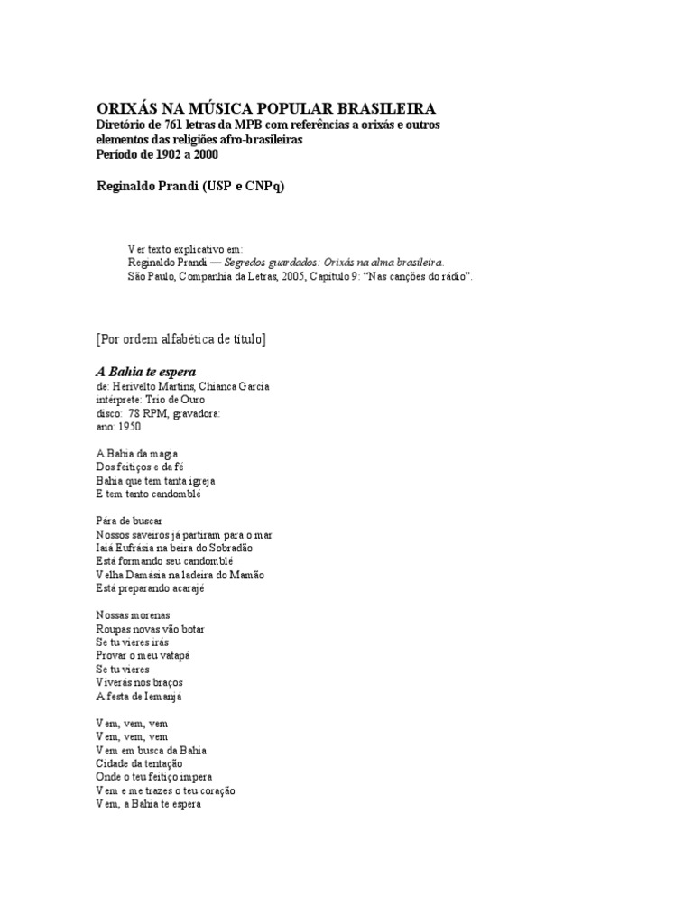 Lista de Músicas Da MPB Com Tema Africano | PDF | Amor | Personalidades