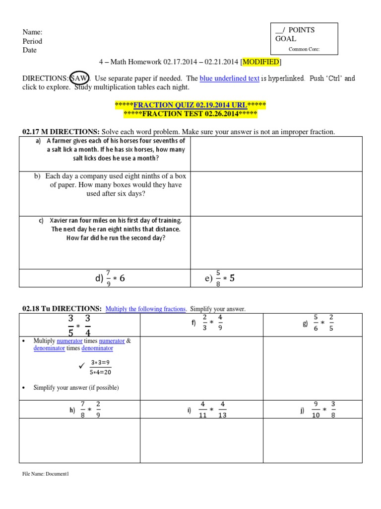 List of curriculum modifications image