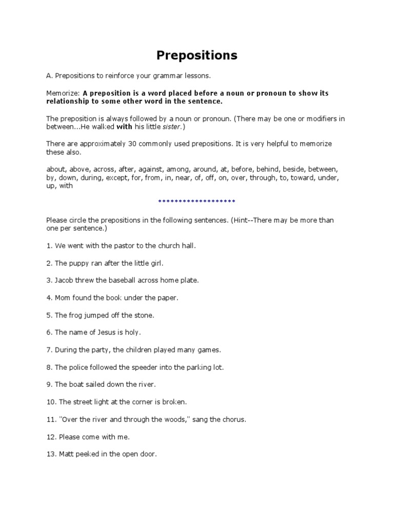 Prepositions and Conjunctions Worksheet | PDF | Preposition And ...