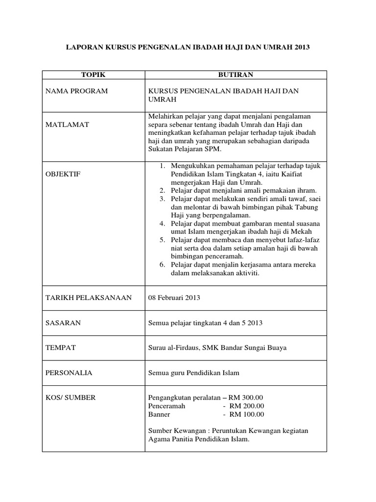 Laporan Kursus Pengenalan Ibadah Haji Dan Umrah 2013 Pdf