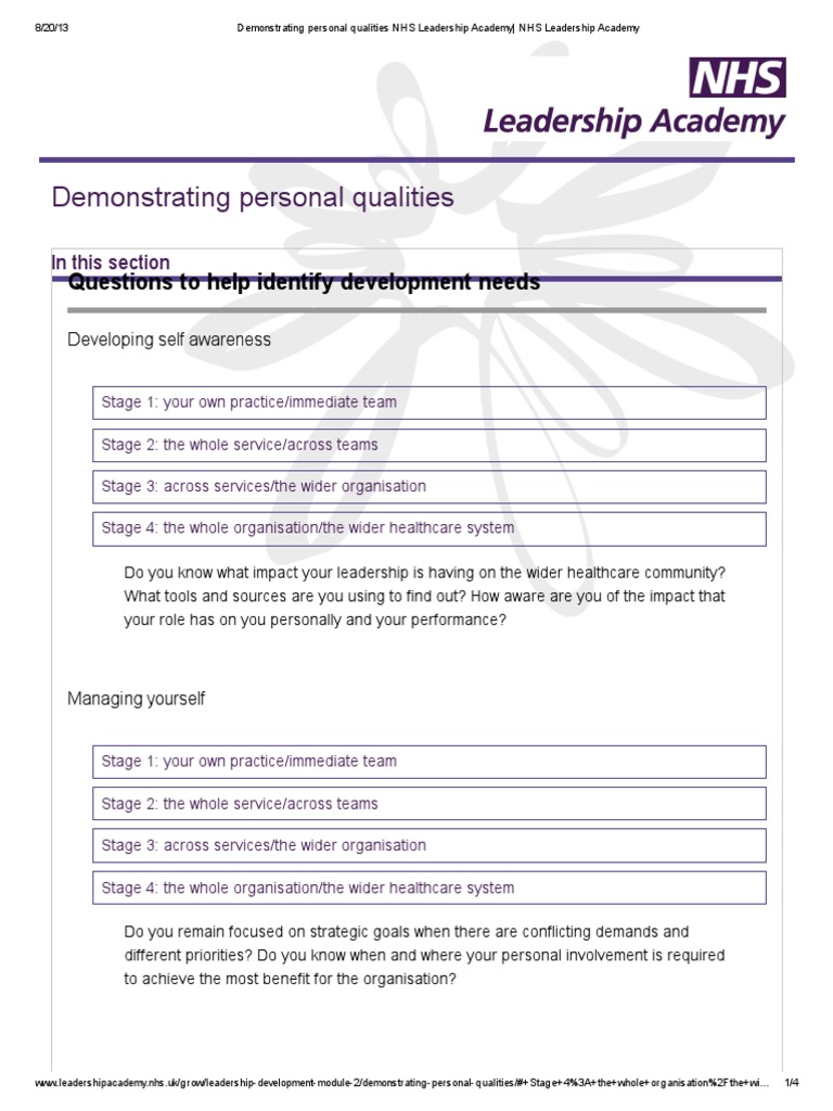 Demonstrating Personal Qualities NHS Leadership Academy_ NHS Leadership
