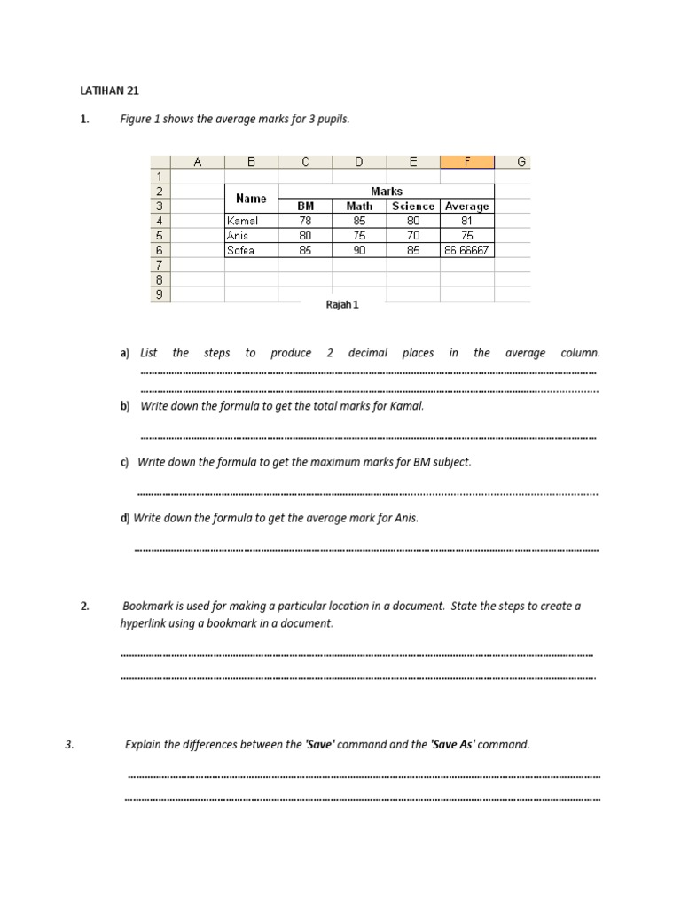Figure 1 Shows The Average Marks For 3 Pupils.: Rajah 1 | PDF ...
