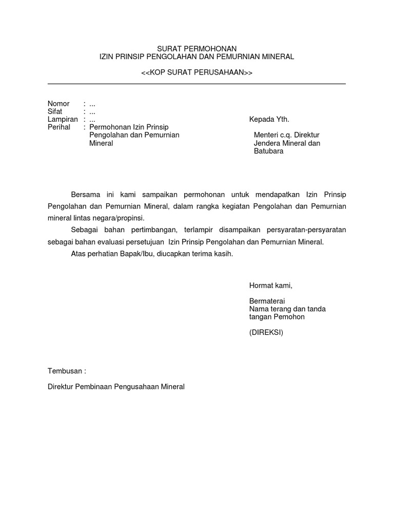 Contoh Surat Permohonan Izin Prinsip