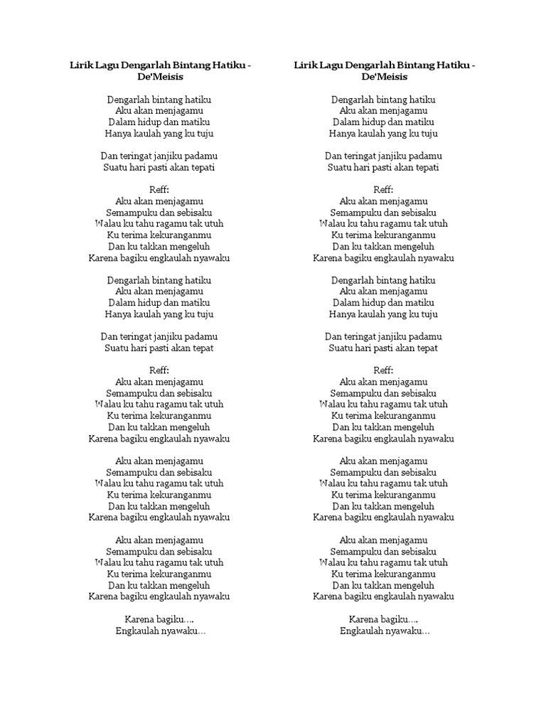 Lirik Lagu Dengarlah Bintang Hatiku Pdf