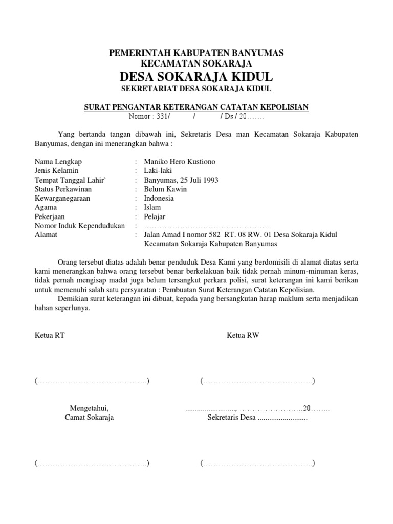 Contoh Surat Pengantar Skck Pdf