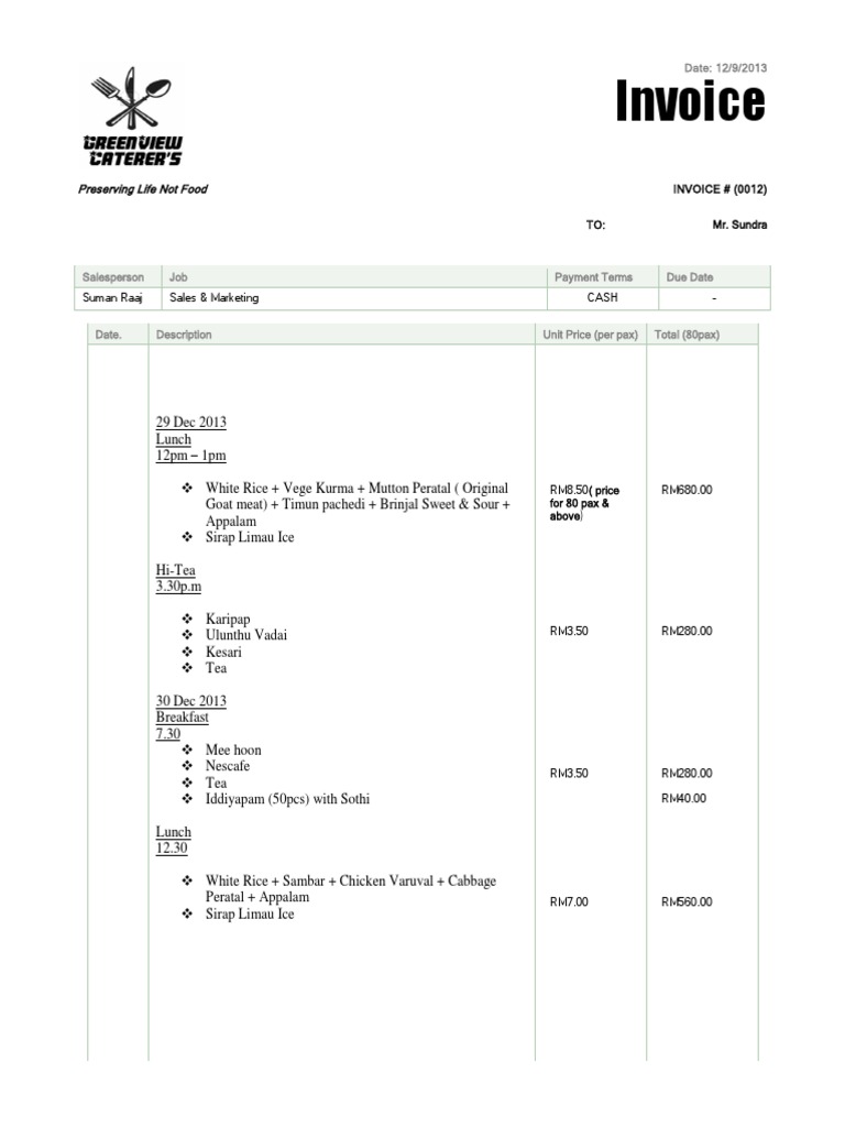 Invoice for Catering Services | PDF