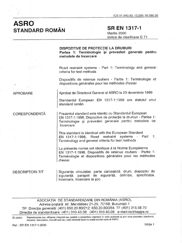 SR en 1317-1 Part 1 Road Restraint Systems Terminology and G | PDF