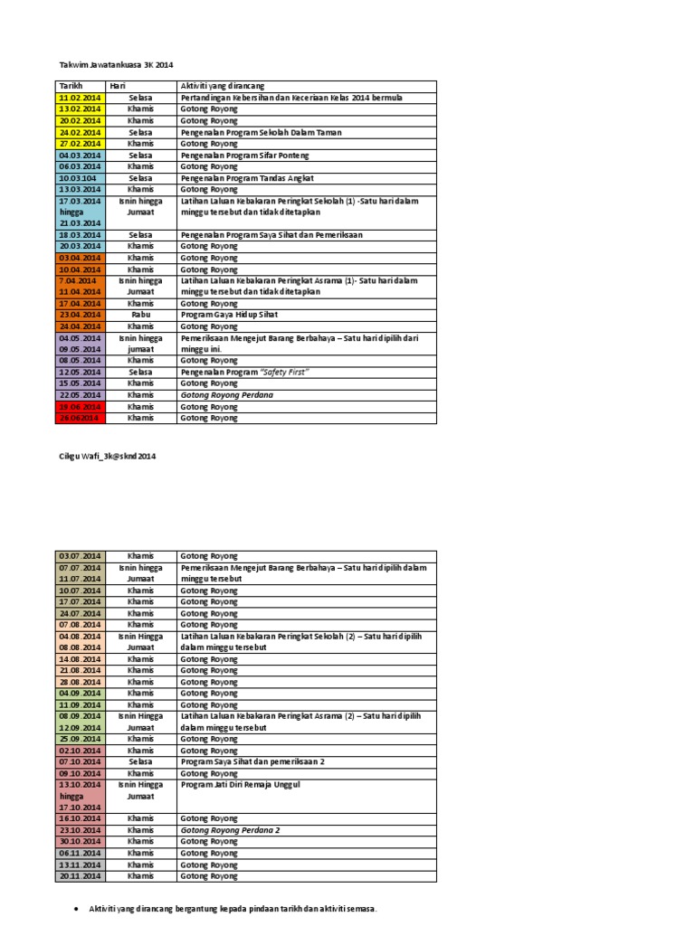 Takwim Jawatankuasa 3k 2014 Pdf