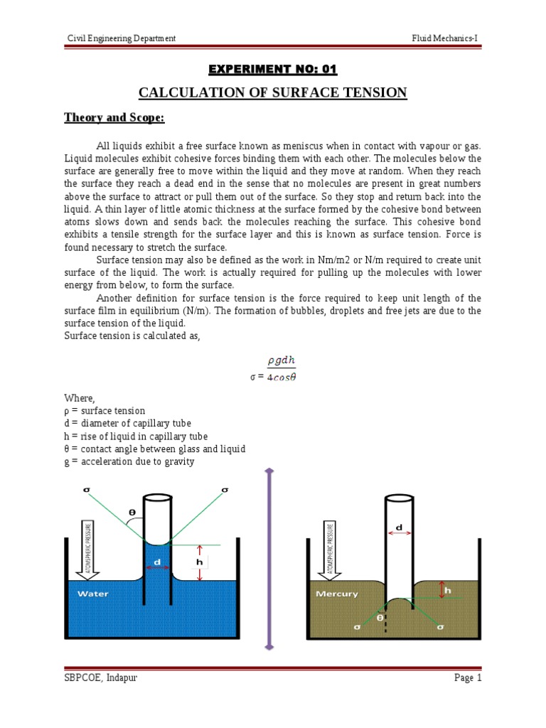 Surface Tension and Pressure Measurement Lab | PDF | Pressure ...