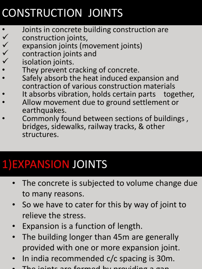 Various Joints in Construction. Structural Engineering Concrete