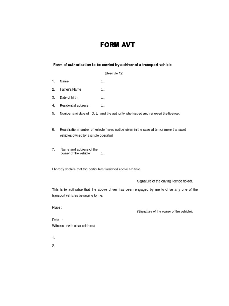Form Avt Form Avt Form Avt Form Avt: Form of Authorisation To Be ...