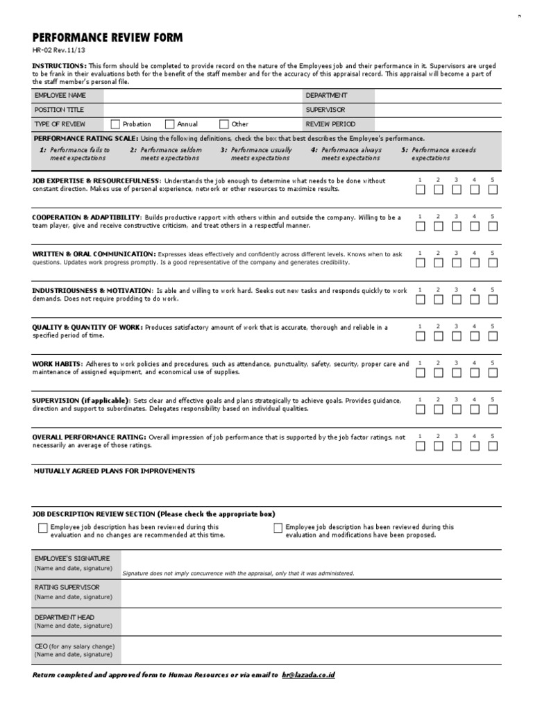 Performance Review Form | PDF | Performance Appraisal | Employment