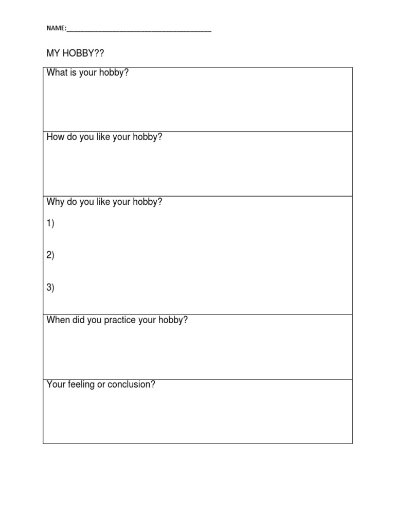 Hobby Reflection Questionnaire | PDF
