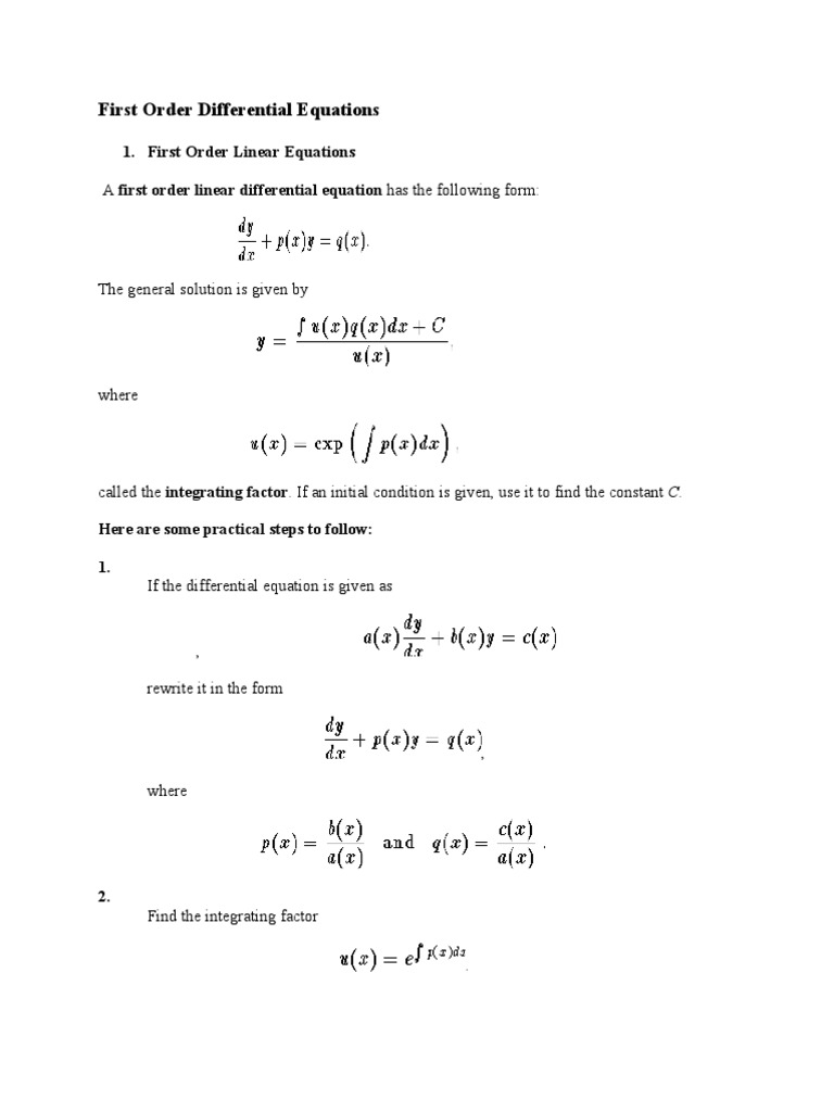 First Order Differential Equations Guide | PDF | Ordinary Differential ...