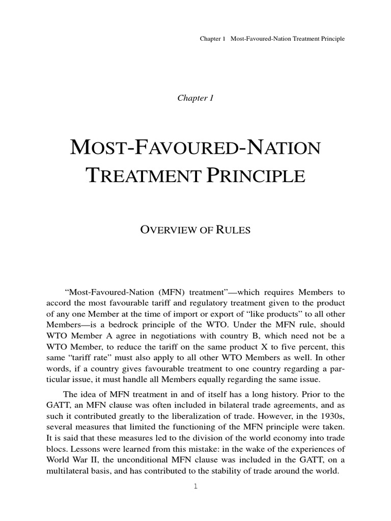 Overview of the Most-Favoured-Nation Treatment Principle and its Legal ...