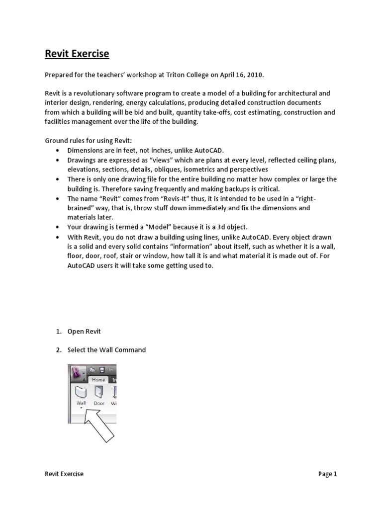 Revit Exercise 1 Pdf Autodesk Revit 3 D Computer Graphics