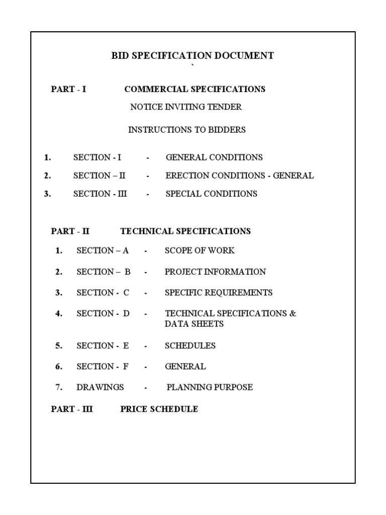 Bid Specification Document ' Part I PDF