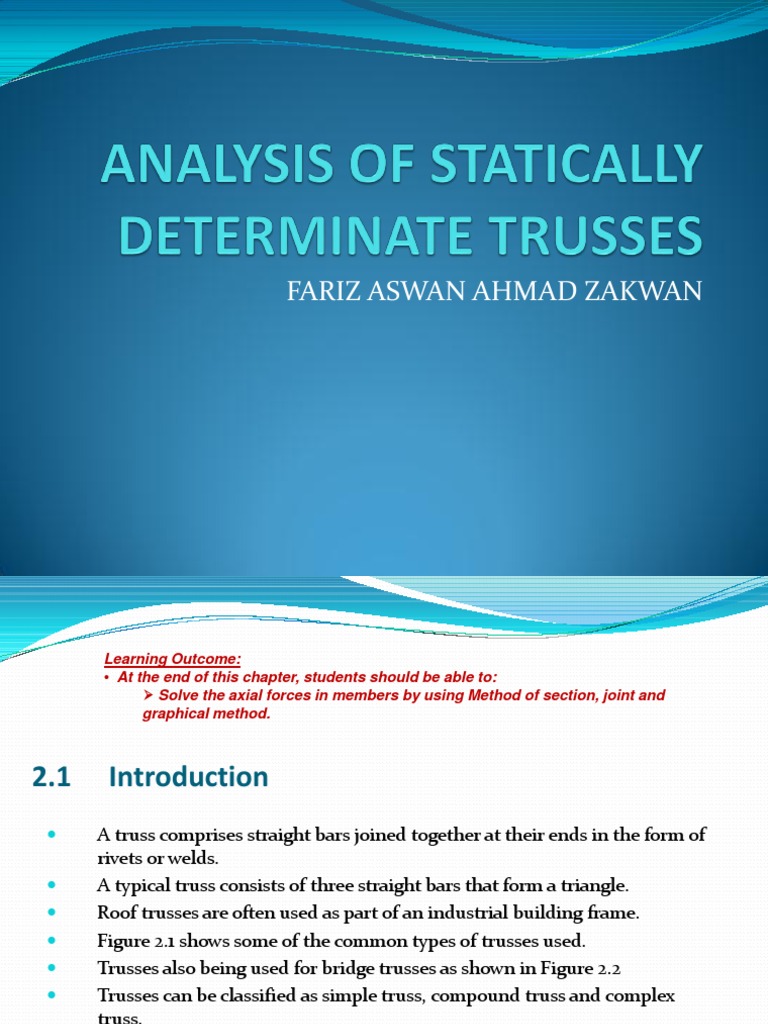 Truss Analysis Methods Explained | PDF | Tension (Physics) | Truss